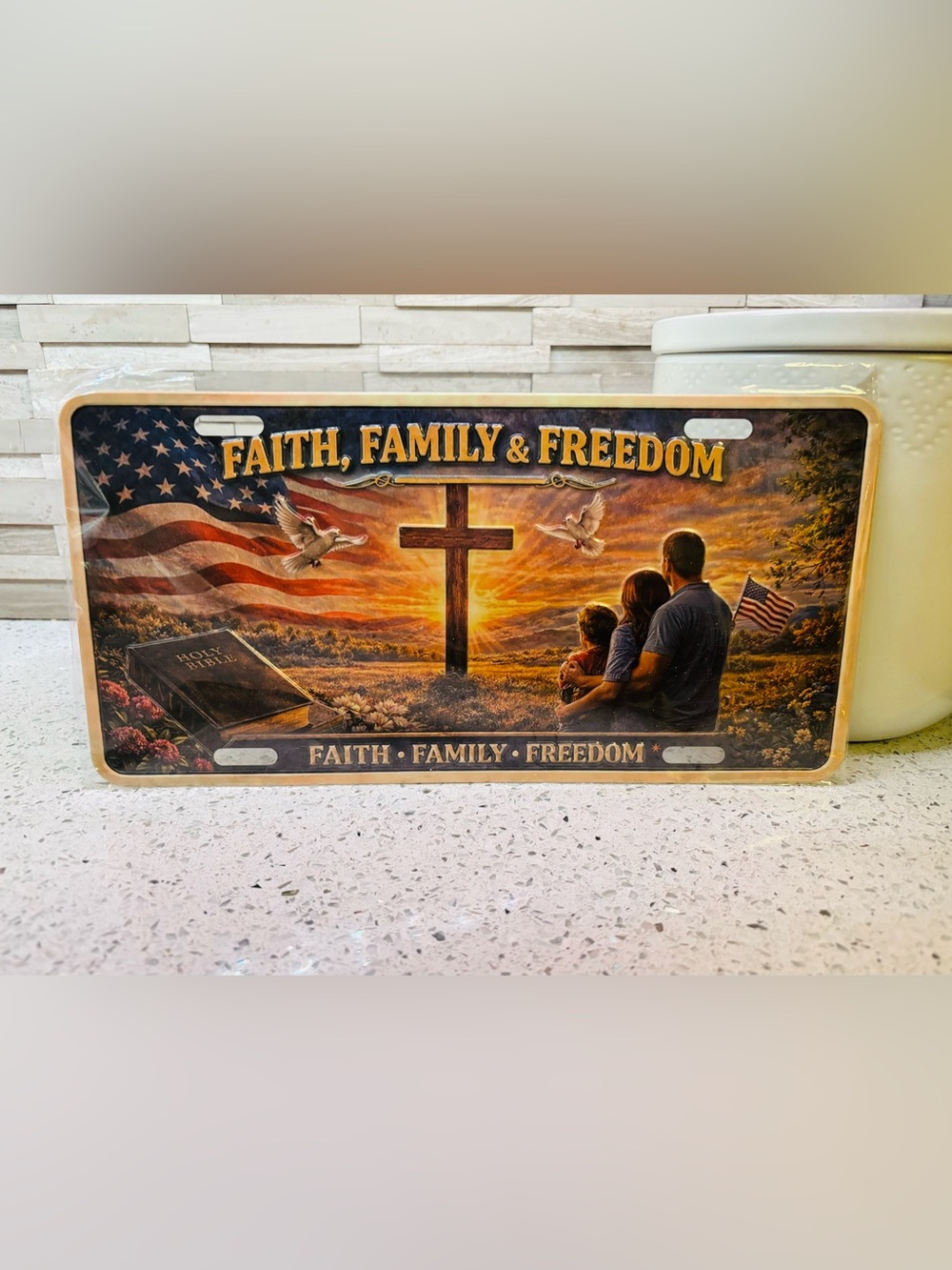 Faith Family Freedom American Flag /Family Front Car Decorative Tag